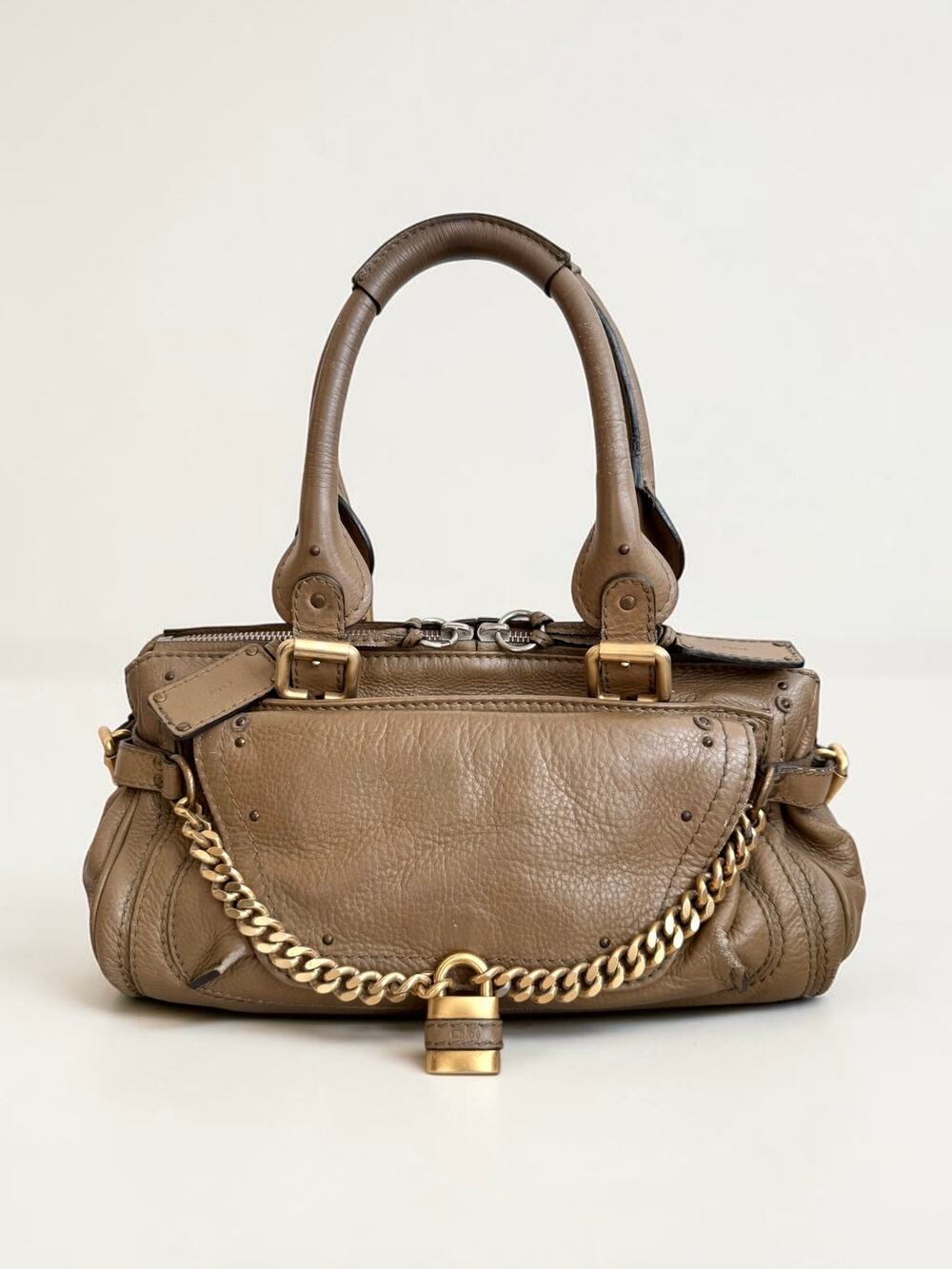 Chloé Gold Chain Paddington Bag Taupe Mousse Brown